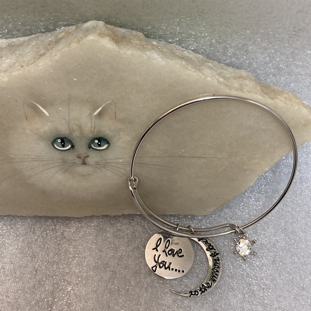 Expandable Silver Tone "I Love You To The Moon & Back" Charm Bracelet